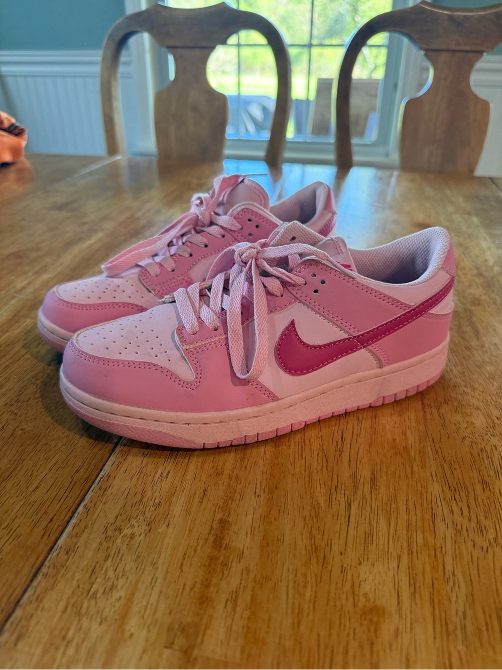 Nike Pink Low-Top Sneakers with Dark Pink Swoosh